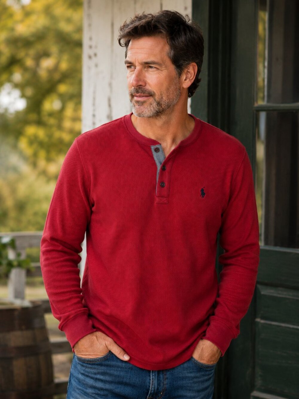 U.S. Polo Assn. Red Waffle Knit Henley Shirt XL | Long Sleeve Casual Top